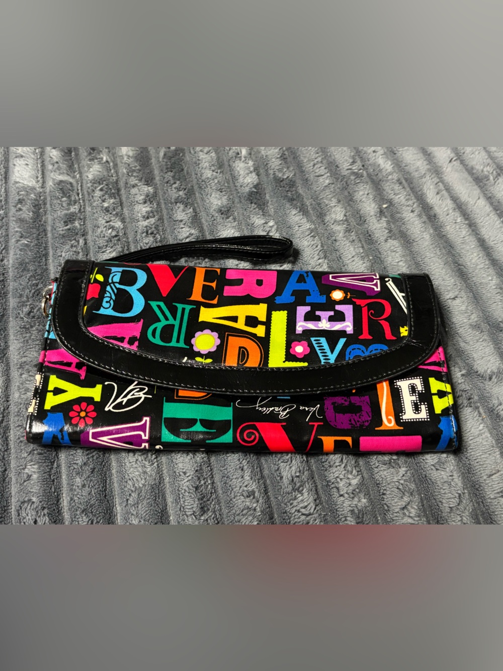 Vera Bradley Black Multicolor Logo Wristlet Clutch